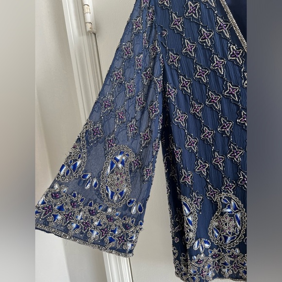 Calypso St. Barth Dapis Silk Embellished Blue Beaded Evening Jacket, Large - Picture 9 of 13
